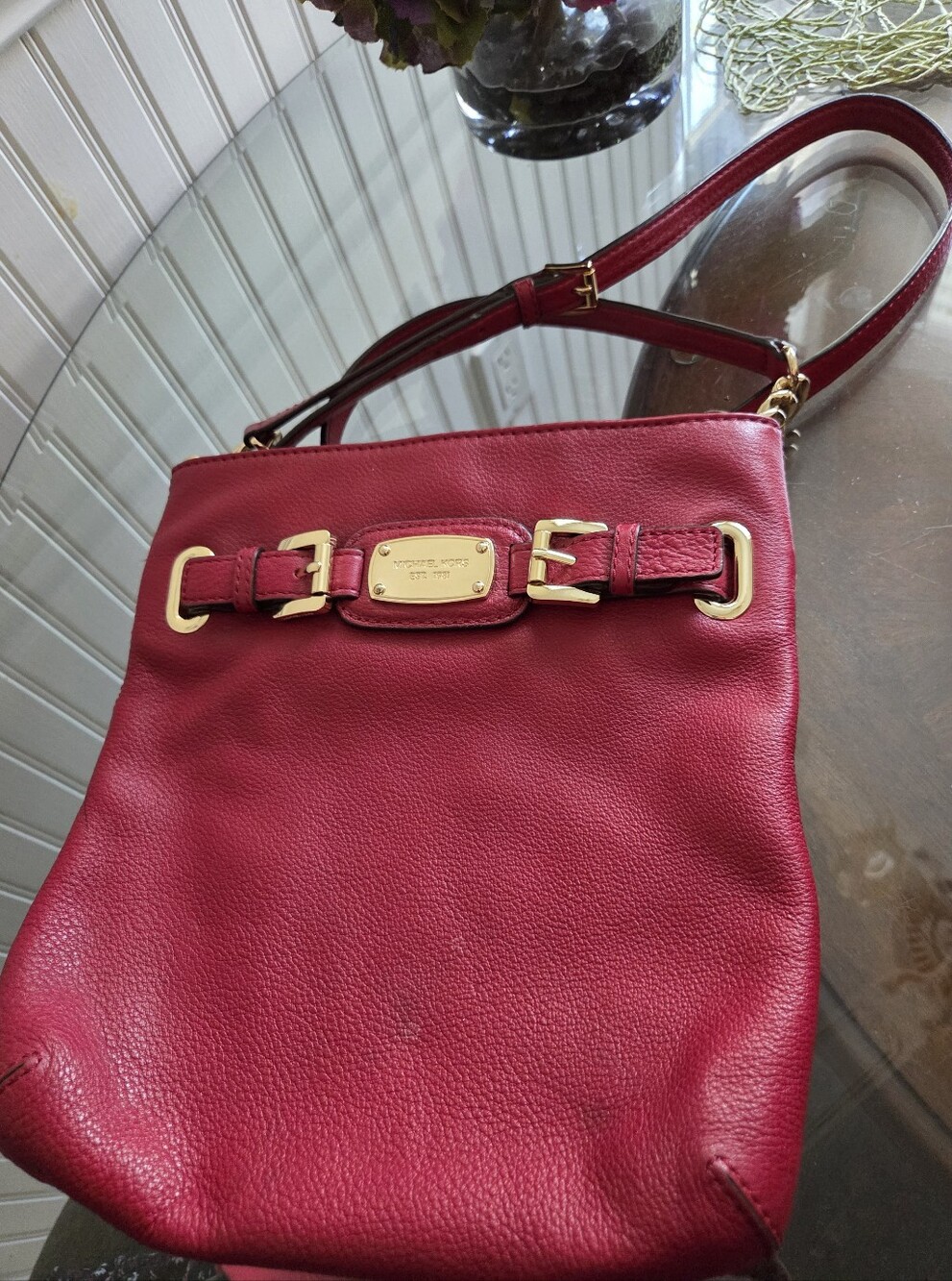 Michael Kors Berry Red Leather Crossbody with Gold Hardware Excellent